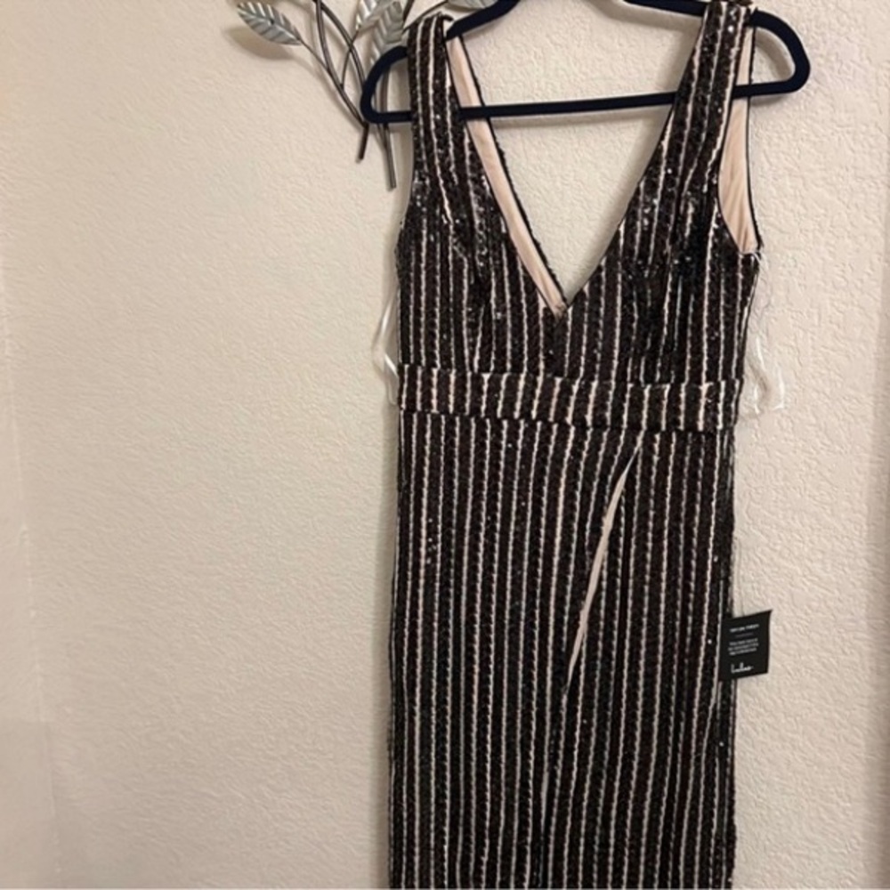 Lulu's Black and Silver Sequin Backless Dress